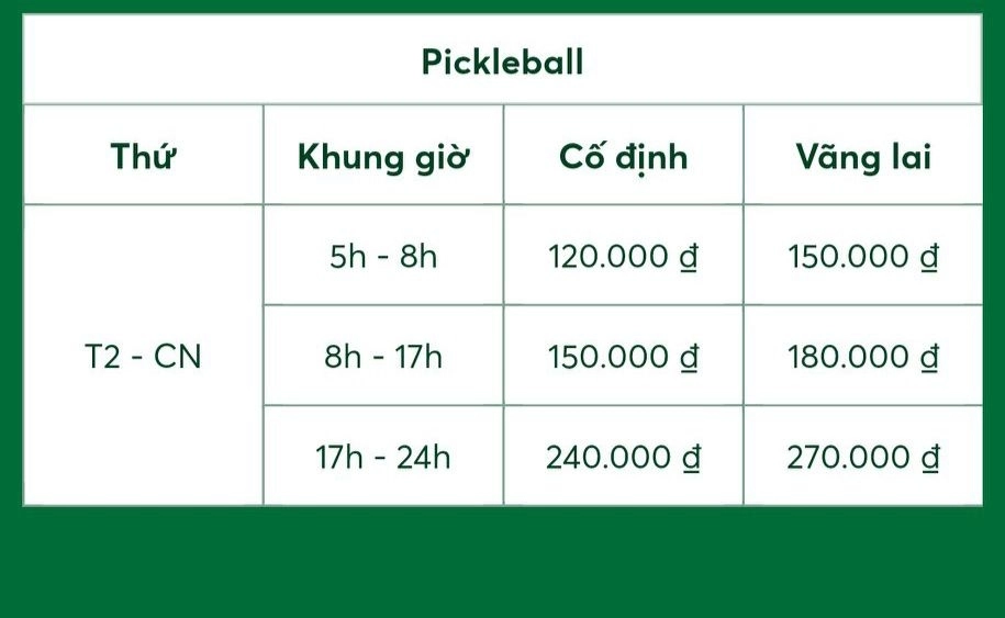 Bảng giá thuê sân Drop N’ Dink Pickleball