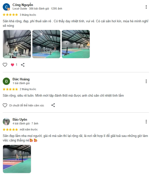 Đánh giá của người chơi tại sân Duy King Pickleball