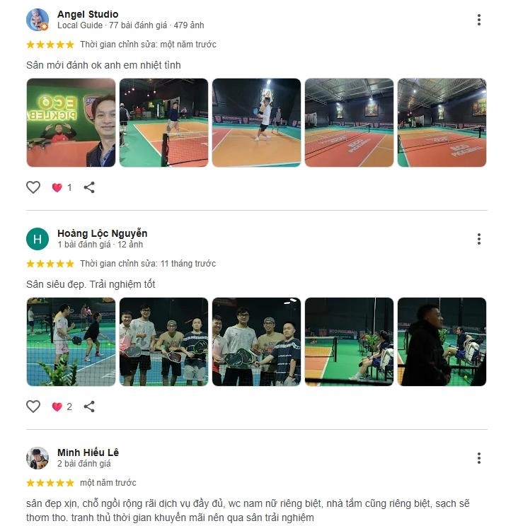 Phản hồi về chất lượng sân eco pickleball club