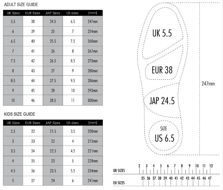 bảng size giày cầu lông FELET