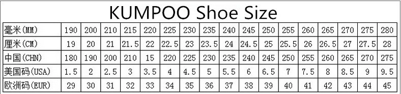 Bảng size của Giày cầu lông Kumpoo