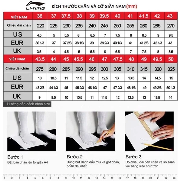 Size giày cầu lông Lining AYAQ 013-1