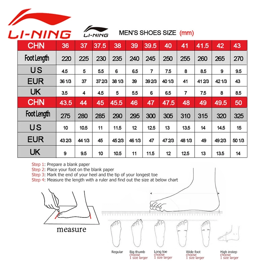 Bảng size giày cầu lông Lining AYAU003-1 