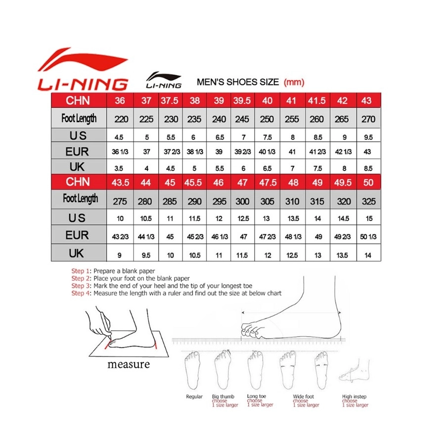 size giày lining AYTU001-1 chính hãng