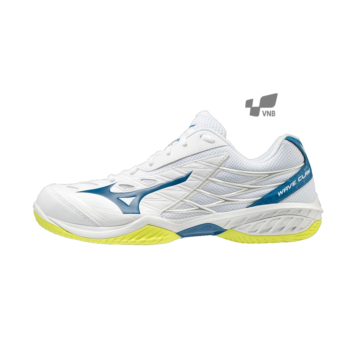 Giày cầu lông Mizuno Wave Claw - Trắng xanh vàng