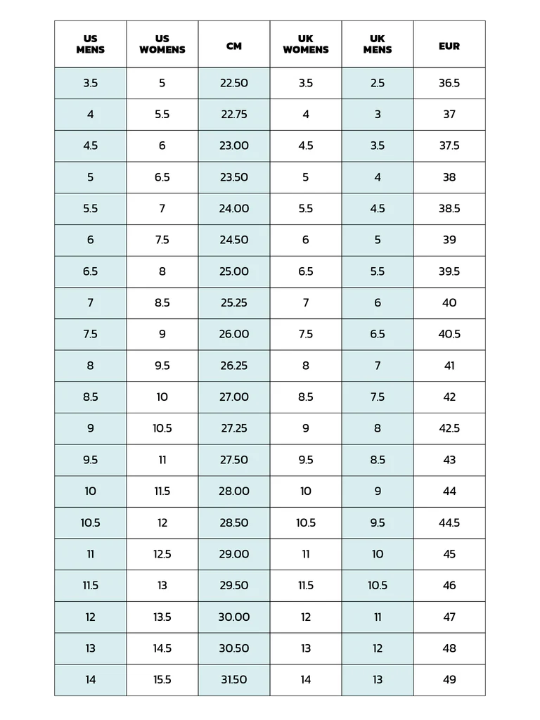 Bảng size giày Pickleball Diadem