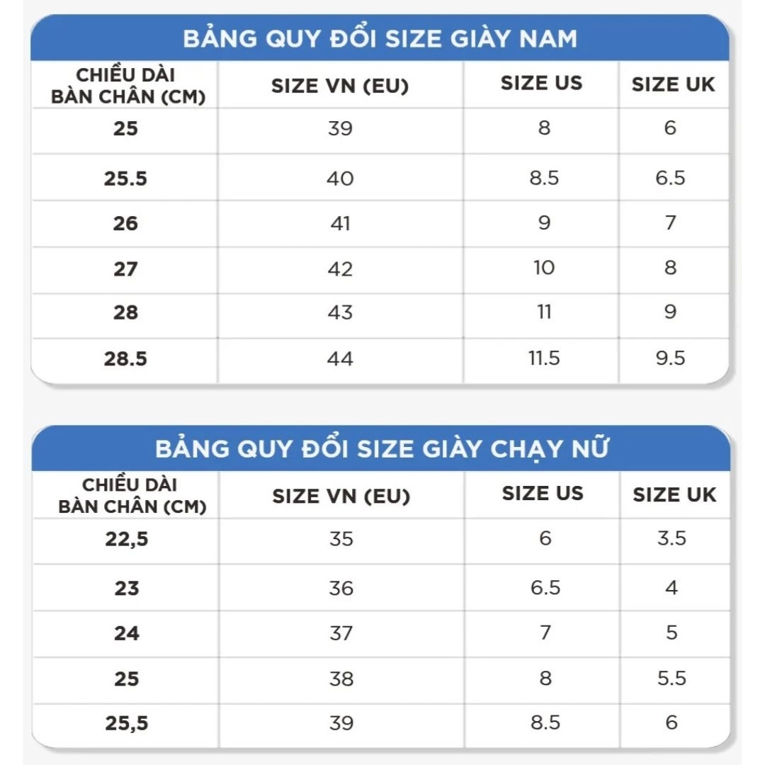 Bảng size giày Pickleball Jogarbola