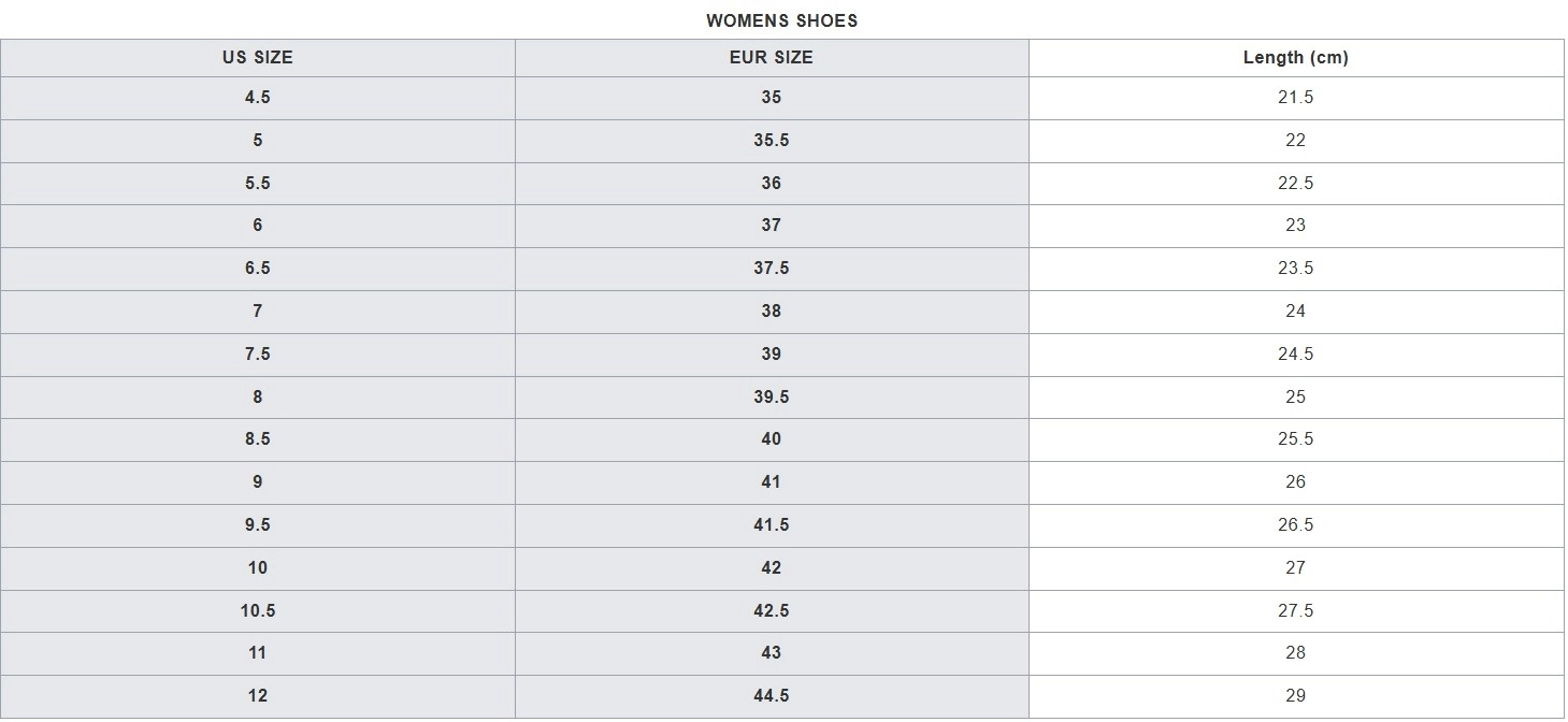 Bảng size giày Pickleball K-swiss dành cho nữ