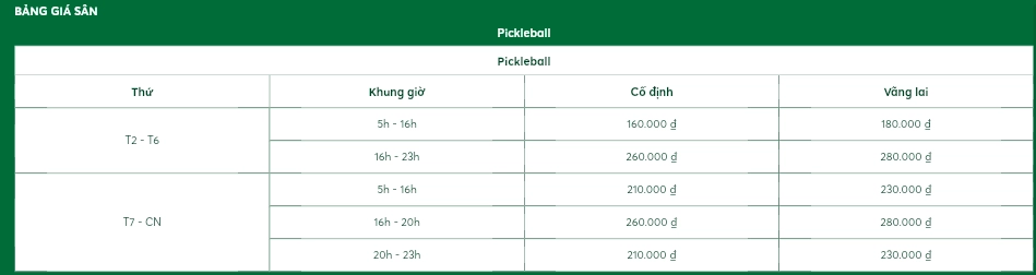 Giá thuê sân Gopick Pickleball