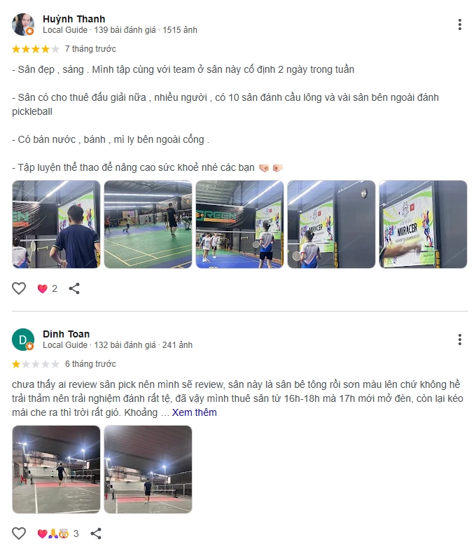 Những phản hồi tích cực của người chơi trải nghiệm tại sân green badminton and pickleball