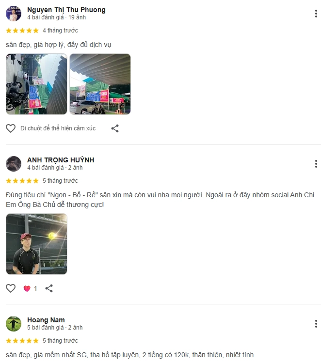 Đánh giá của người chơi tại sân Hân Hân 360 Pickleball