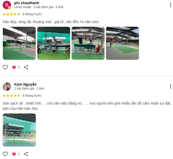 Đánh giá của người chơi tại sân Hân Hân 360 Pickleball