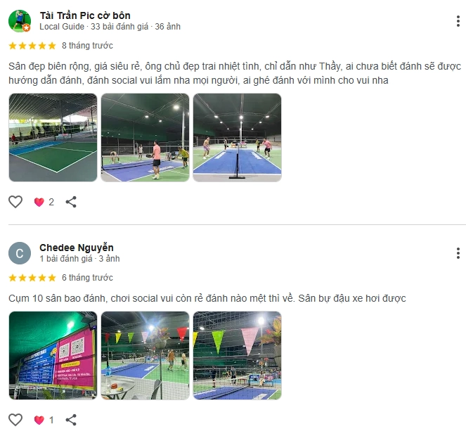 Đánh giá của người chơi tại sân Hân Hân 360 Pickleball