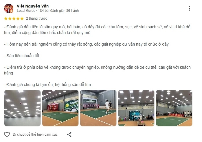 Những thông tin cảm nhận từ người chơi sau trải nghiệm tại sân happyland pickleball
