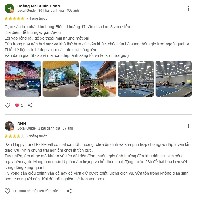 Đánh giá chất lượng tại sân happyland lông biên