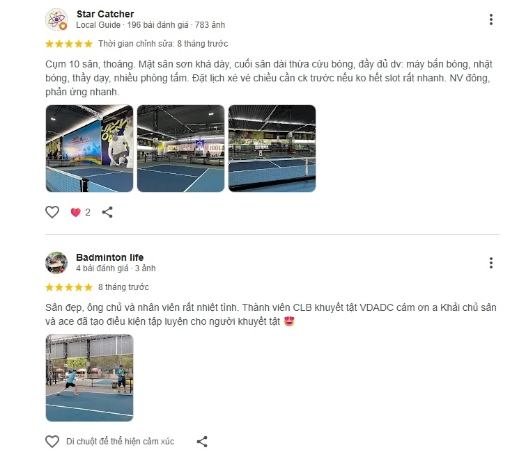 Nhũng phản hồi tích cực về chất lượng sân happyland pickleball