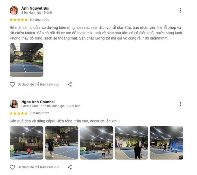 Nhận xét về chất lượng sân happyland pickleball tại cơ sở Tu Hoàng