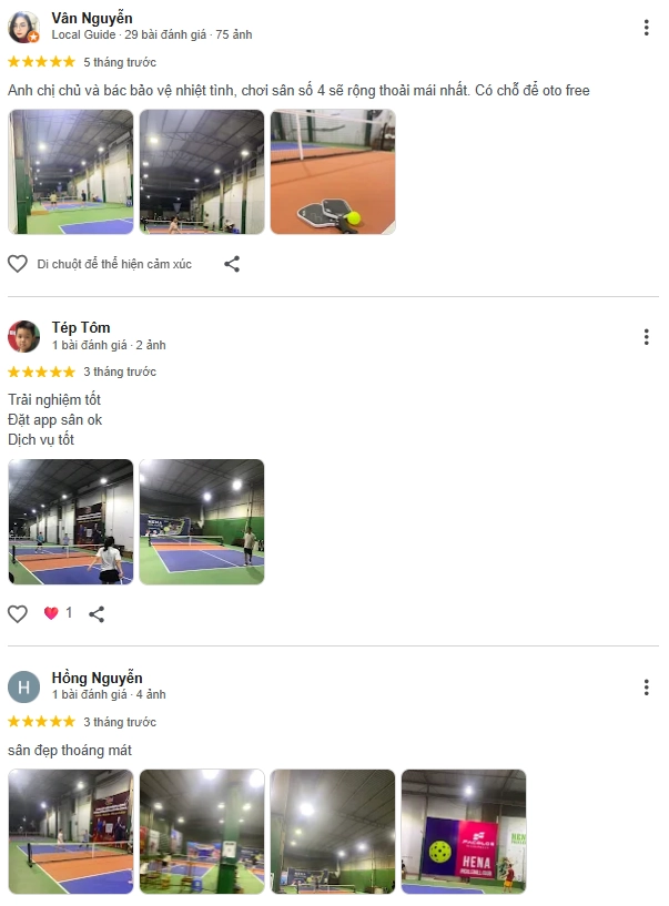 Đánh giá của người chơi tại sân Hena Pickleball