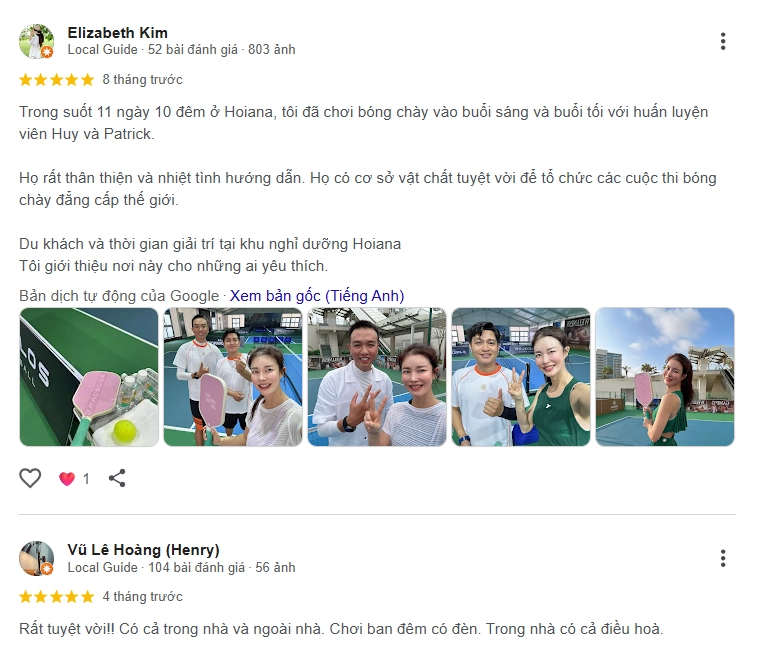 Đánh giá của người chơi tại sân Hoiana Pickleball 2