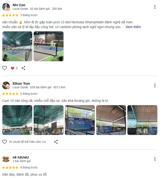 Đánh giá của người chơi tại sân JT Sport Pickleball