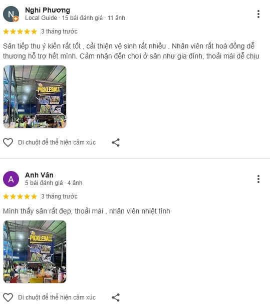 Đánh giá tích cực của người chơi sau khi trải nghiệm tại sân king pickleball & badminton