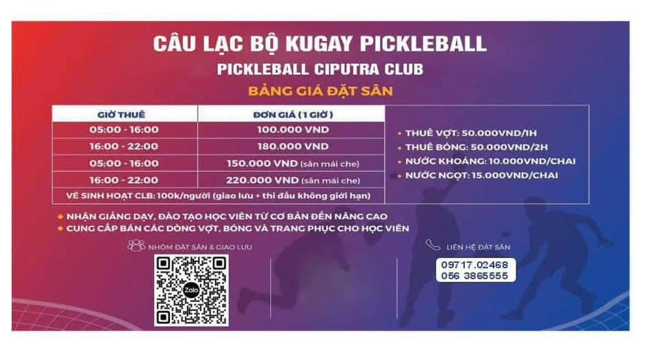 Bảng giá thuê sân kugay pickleball