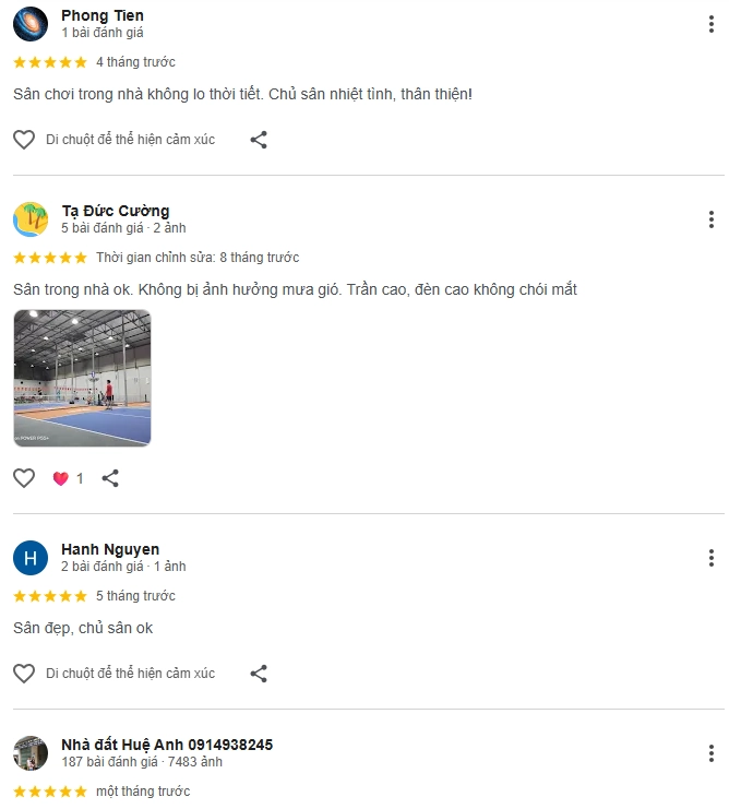Đánh giá của người chơi tại sân La Phù Pickleball