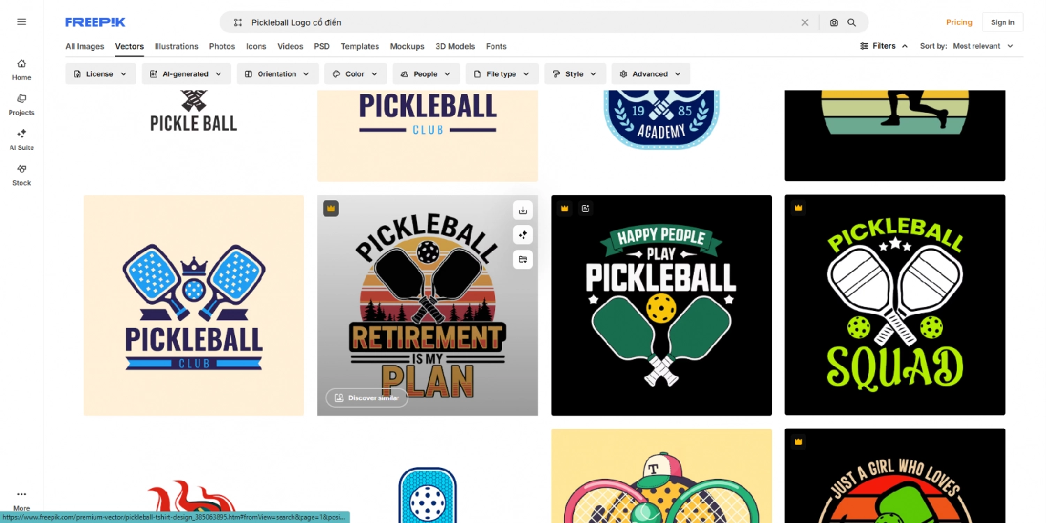 Trang tìm kiếm logo pickleball freepik