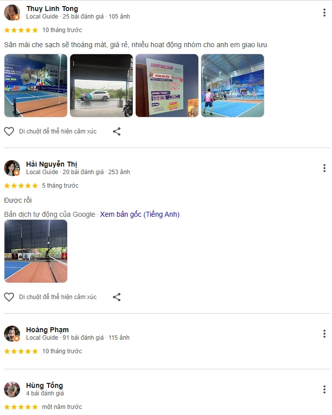 Đánh giá của người chơi tại sân Luckyball Pickleball Club Hưng Yên