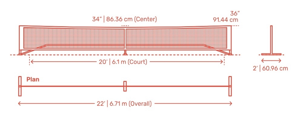 kích thước tiêu chuẩn của lưới Pickleball