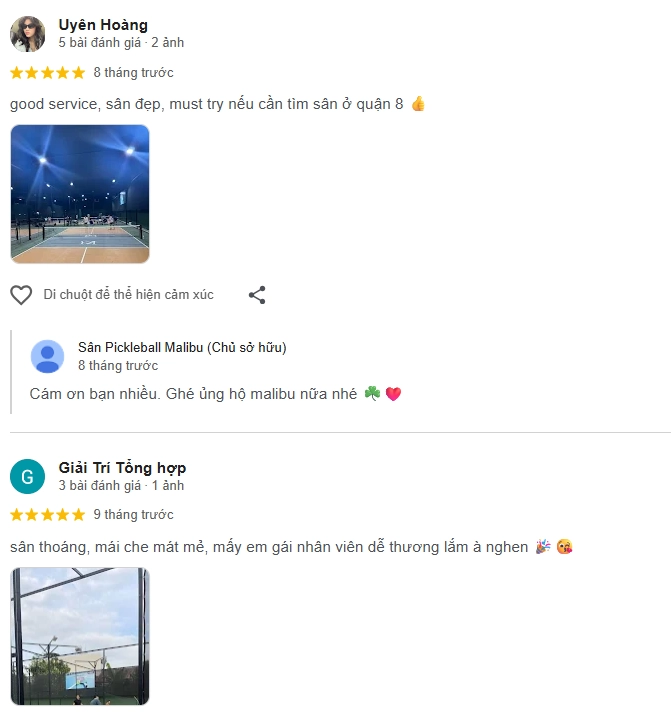 Đánh giá của người chơi tại sân Malibu Pickleball 1