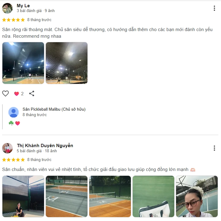 Đánh giá của người chơi tại sân Malibu Pickleball 3