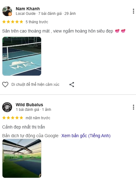 Đánh giá của người chơi tại sân Mây Pickleball