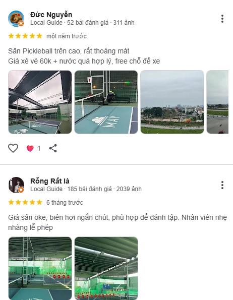 Đánh giá của người chơi tại sân Mây Pickleball