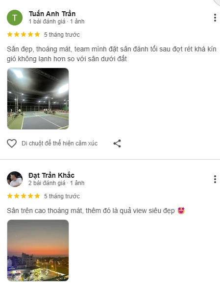 Đánh giá của người chơi tại sân Mây Pickleball