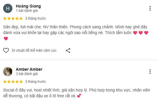 Đánh giá của người chơi tại sân Mega Pickleball