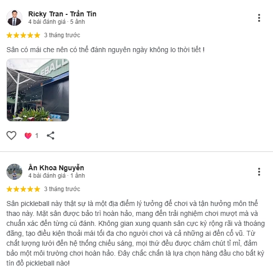 Đánh giá của người chơi tại sân Mega Pickleball