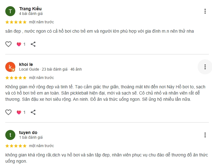 Đánh giá của người chơi tại sân Min Pickleball