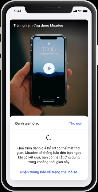 Chờ xác thực thông tin và tiếp tục trải nghiệm ứng dụng Muadee