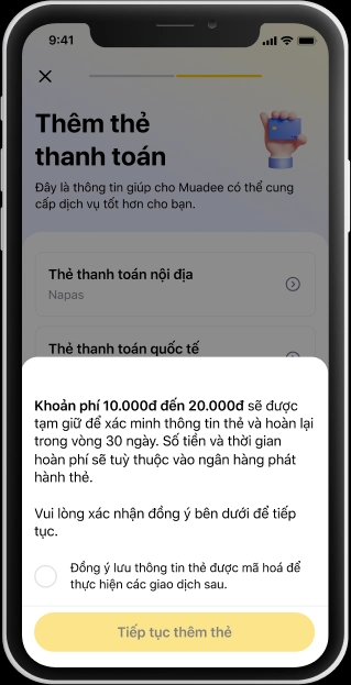 Thêm thẻ ngân hàng vào ứng dụng Muadee