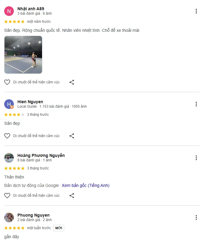 Đánh giá của người chơi tại sân Nhật Anh Pickleball