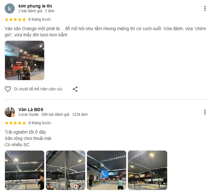  Đánh giá của người chơi tại sân Orange Pickleball Huế