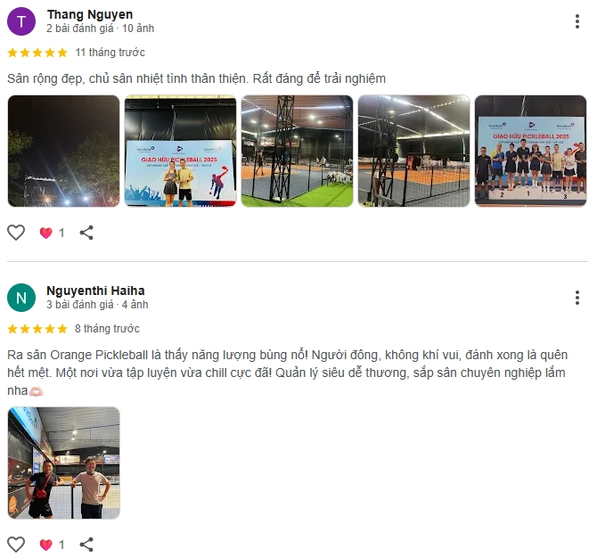  Đánh giá của người chơi tại sân Orange Pickleball Huế