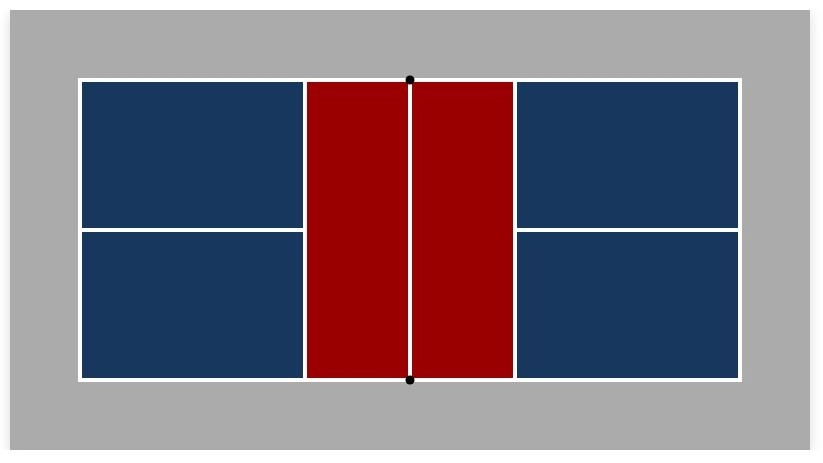 Sân pickleball phối màu xanh navy và màu đỏ