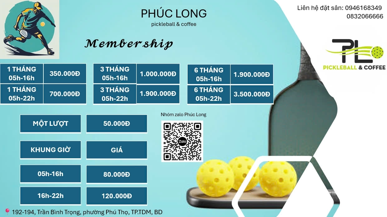 Giá thuê sân Phúc Long Pickleball Bình Dương