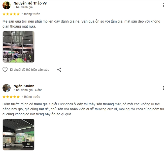 Đánh giá của người chơi tại sân Phúc Long Pickleball Bình Dương