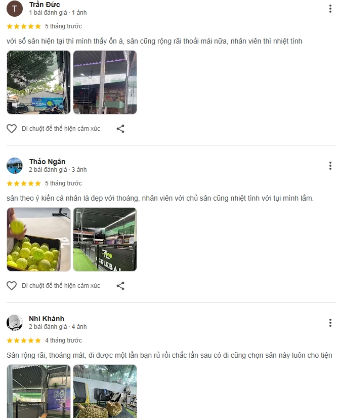 Đánh giá của người chơi tại sân Phúc Long Pickleball Bình Dương