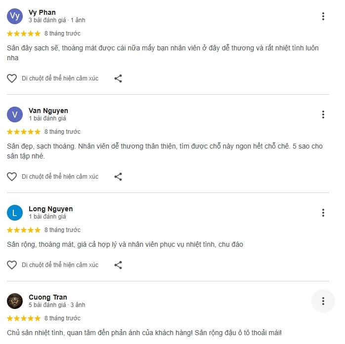 Đánh giá của người chơi tại sân Pickleball 168 Nguyễn Hữu Dật