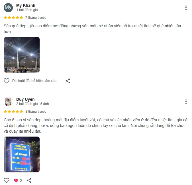 Đánh giá của người chơi tại sân Pickleball 168 Nguyễn Hữu Dật