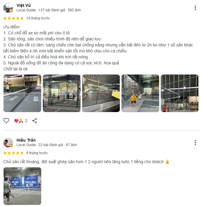 Đánh giá của người chơi tại sân Pickleball 699 Vũ Tông Phan